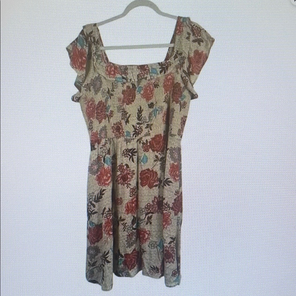 Floral Print Dress - Cream and Red